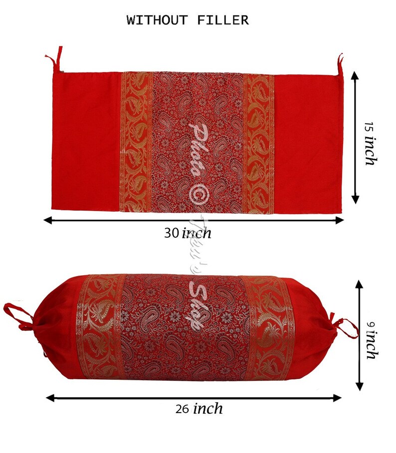 Paisley Bolster Cover Red Golden Indian Handmade Yoga Pillow Etsy