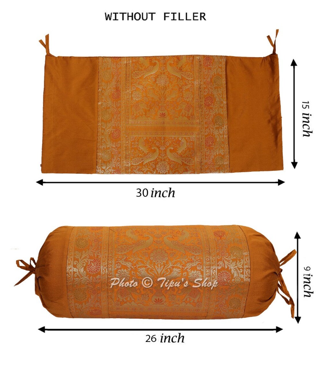 Gold Bolster Neck Roll Pillow Case Handmade Round Cylindrical Etsy