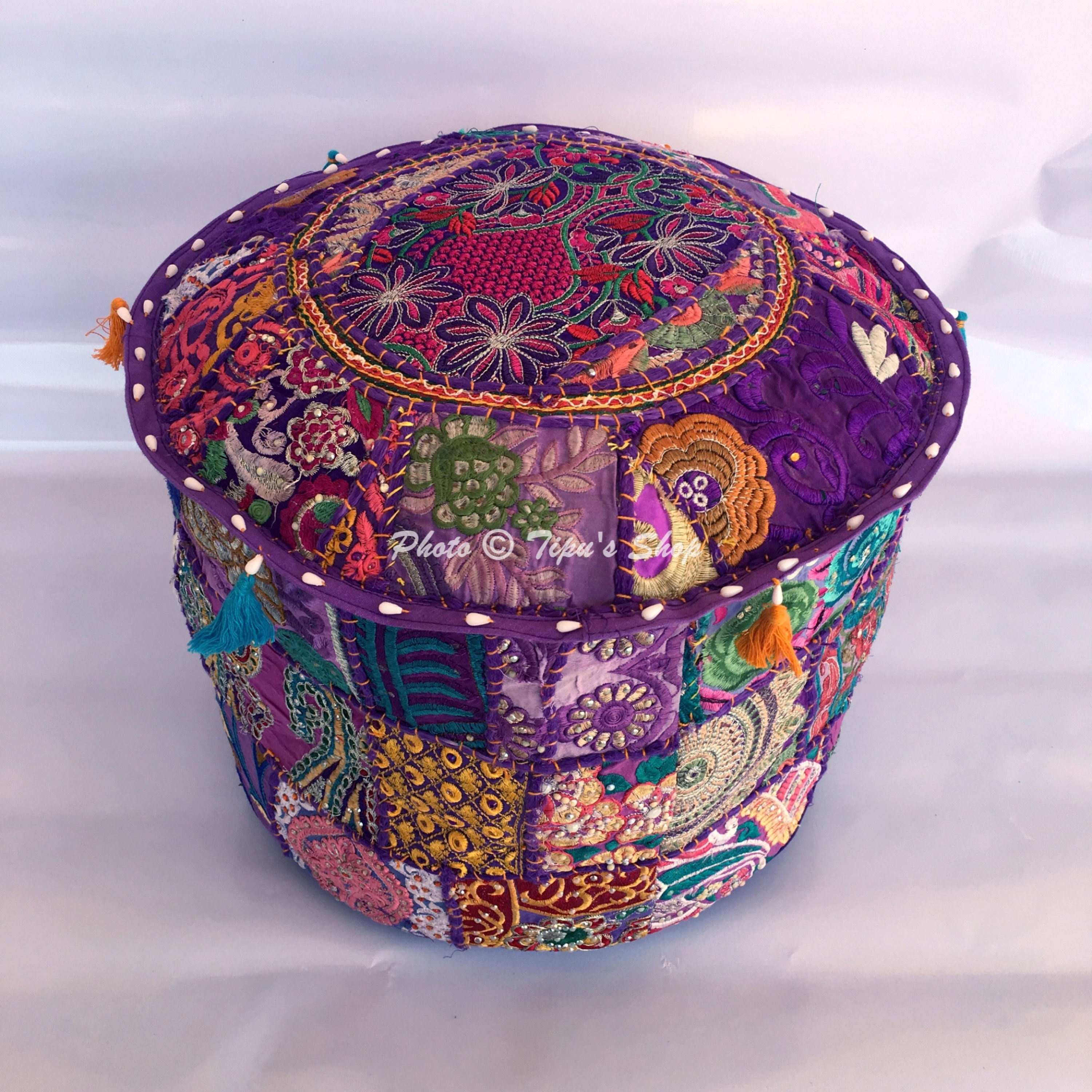Handmade Bohemian Ottoman Cover Purple Pouf Foot Stool Vintage Etsy