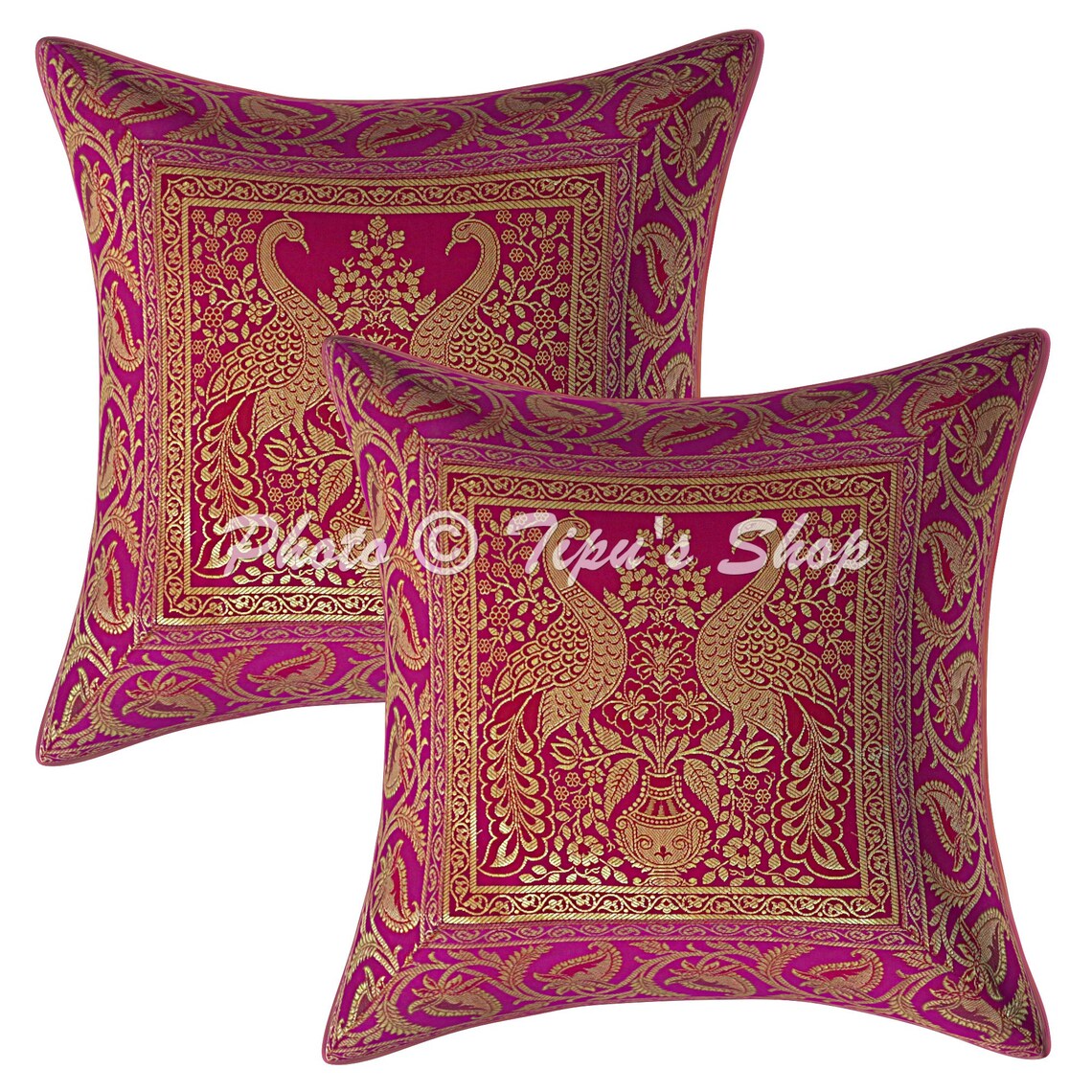 Magenta Decorative Pillows 40X40 Jacquard Silk Throw Pillow Etsy