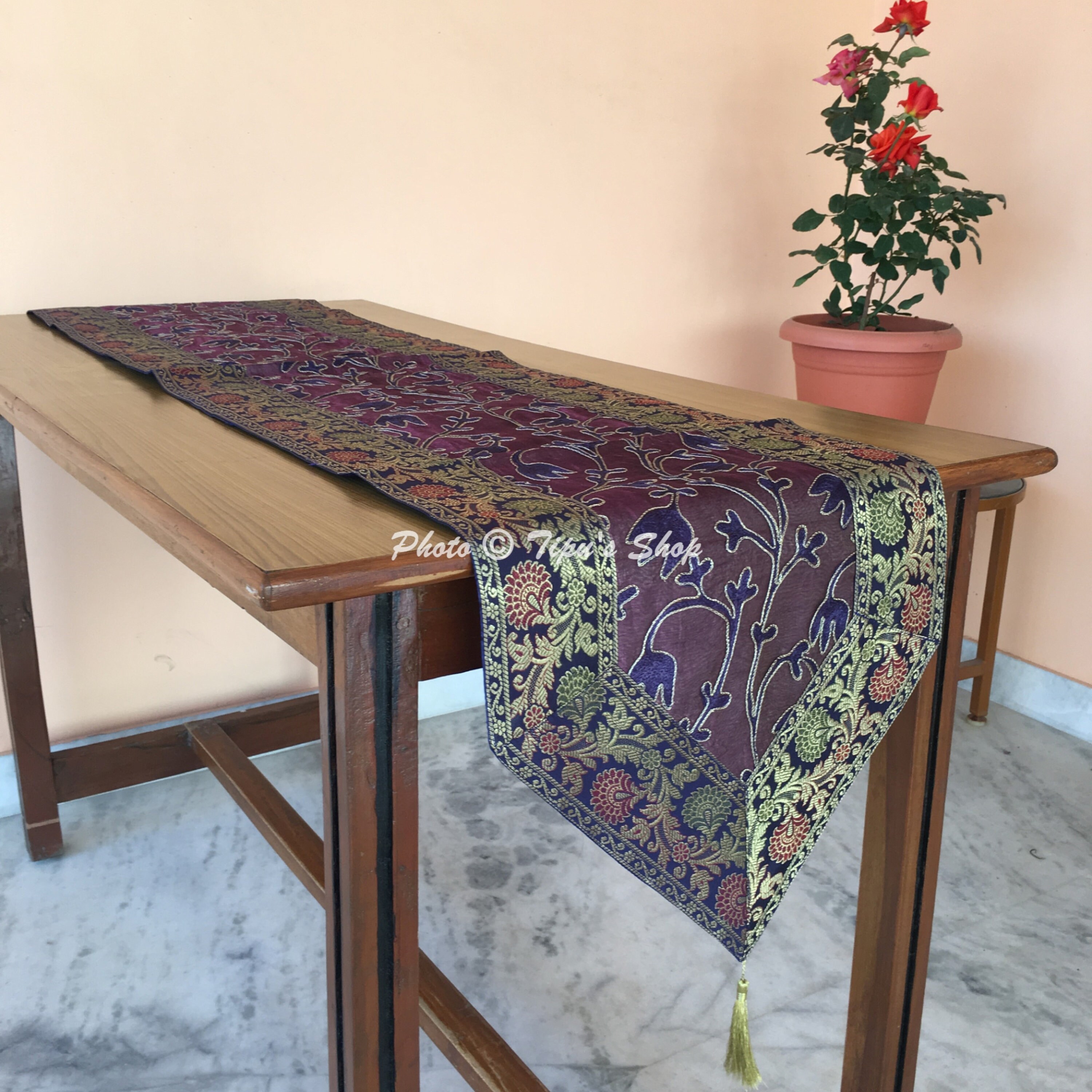 Table Runners Blue Floral Indian 72 X 14 Inches Embroidered Etsy