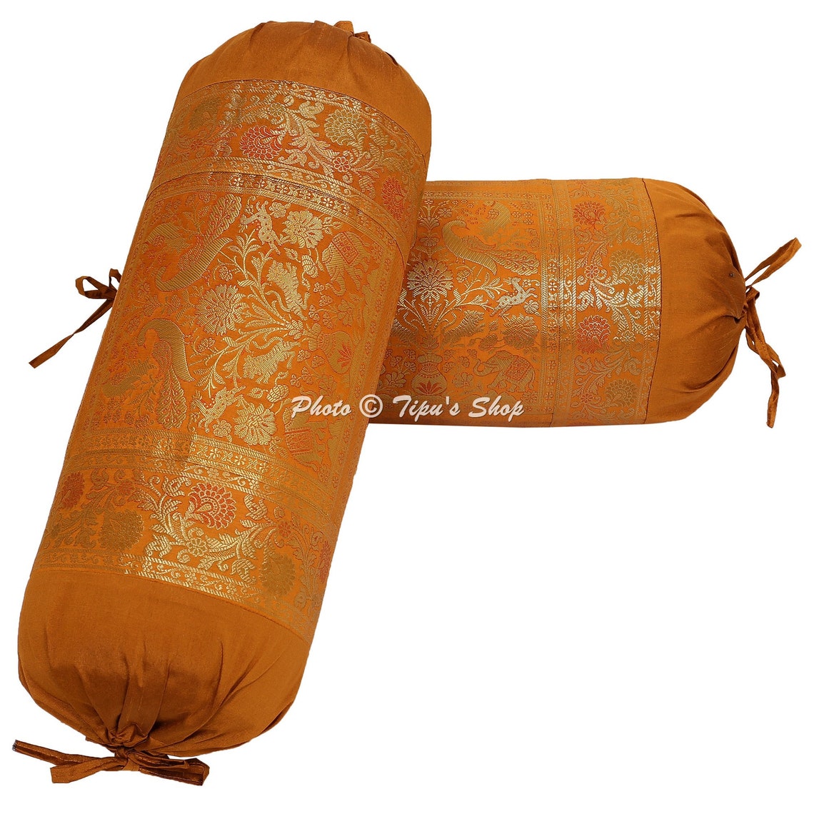 Gold Bolster Neck Roll Pillow Case Handmade Round Cylindrical Etsy