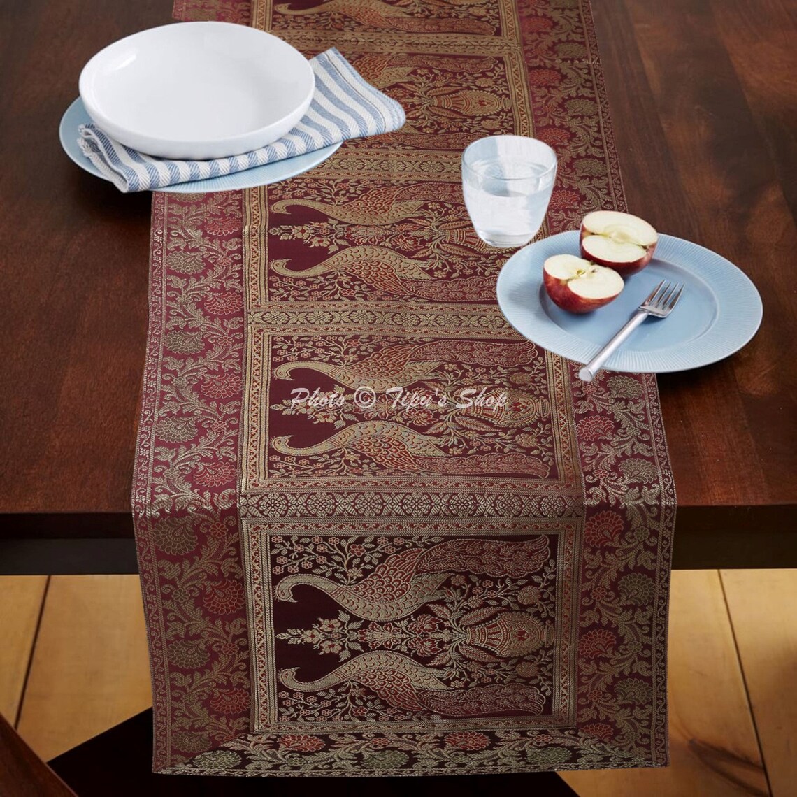 Modern Table Runner Peacock Coffee Handmade 60 X 16 Inches Etsy UK