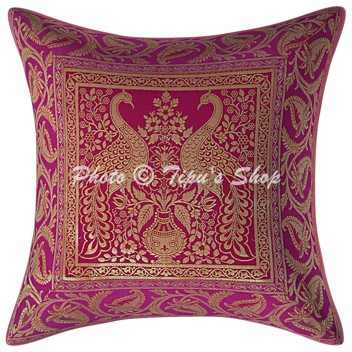 Magenta Decorative Pillows 40X40 Jacquard Silk Throw Pillow Etsy