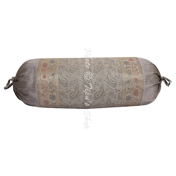 Grey Paisley Bolster Cover Indian Handmade Yoga Pillow Cases Jacquard Brocade Silk Neck Roll Decorative Cushion Ethnic Bolster Cover Grey Paisley Bolster Cover Indian Handmade Yoga Pillow Cases Jacquard Brocade Silk Neck Roll Decorative Cushion Ethnic Bolster Cover