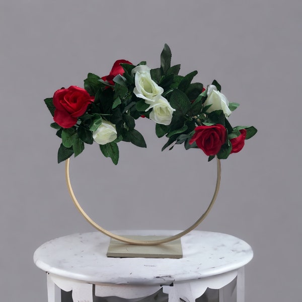 Red/White Roses Flower Table Centrepieces Wreath Decoration Artificial for Home, Weddings, Engagements, Baby Showers, Birthdays &