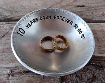 10 Years Down Forever To Go | 10th Anniversary | 4" Aluminum Bowl | Handmade Aluminum Bowl | Traditional GIFT Wedding or Dating Anniversary