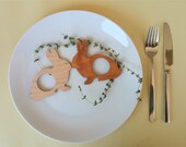 Wooden Rabbits Table Napkin Holders, rustic decor of table with Bunny Napkin Rings
