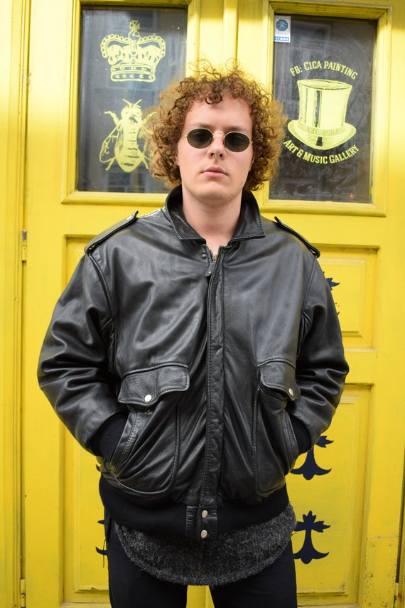Black Bomber Jacket / Men Bomber Jacket / 80s Bomb