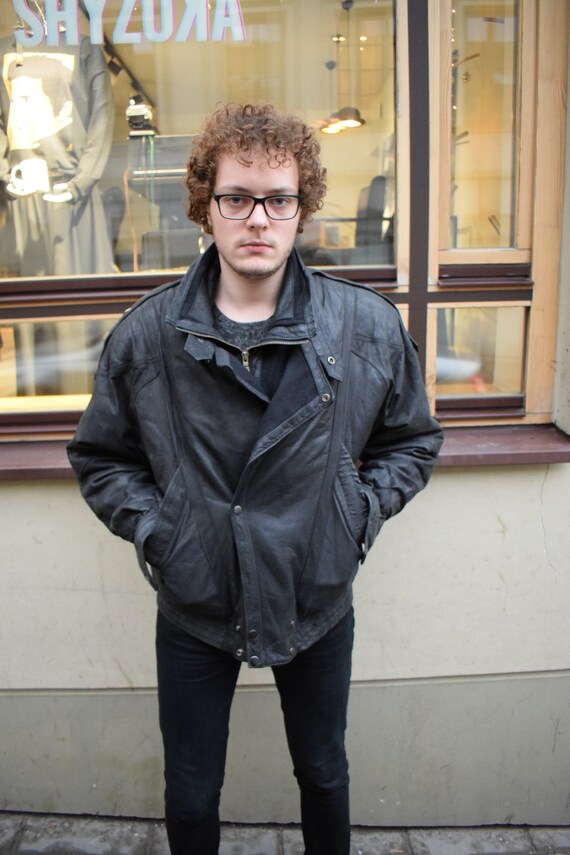 Black Leather Jacket / Men Leather Jacket / 90s Vi