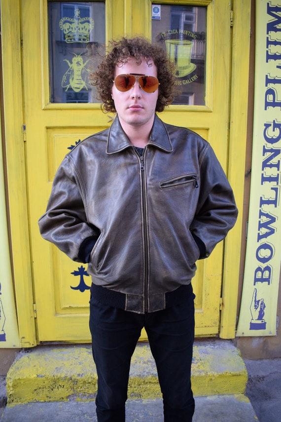 Brown Leather Jacket / Men Leather Jacket / 80s Vi