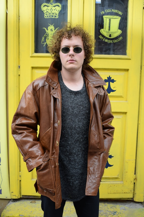 Brown Leather Jacket / Men Leather Jacket / 80s Vi