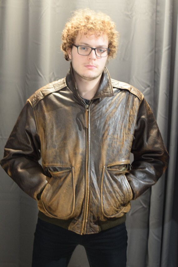 Leather Bomber Jacket / Brown Leather Jacket / Men