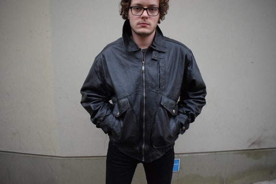 80s Leather Jacket / Black Men Jacket / Men Leathe