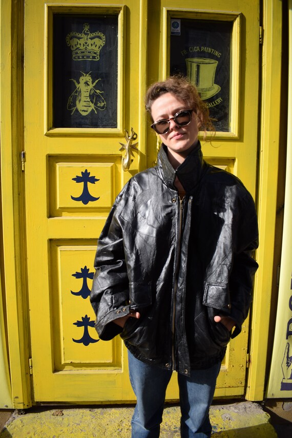 XL Men Jacket / 80s Leather Jacket / Black 80s Men