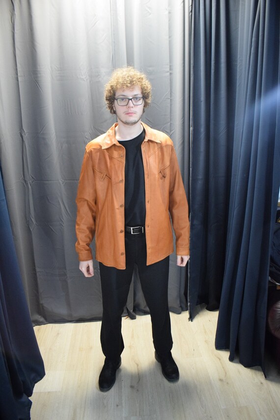 Orange Leather Jacket / Cowboy Jacket / 70s Leathe