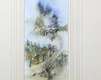 Arte de parede original. Pintura de paisagem em aquarela #5360