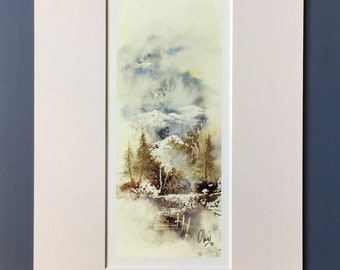 Stampa artistica del paesaggio 'Snowhills' da un dipinto ad acquerello originale di Oliver