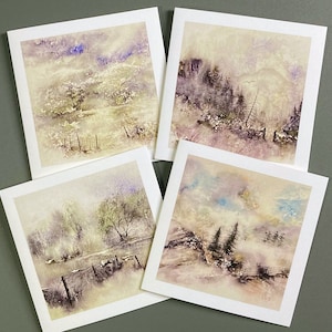 Set n.° 1. Paquete de 4 tarjetas de felicitación artísticas. Tarjetas con notas en blanco. Tarjetas para enmarcar