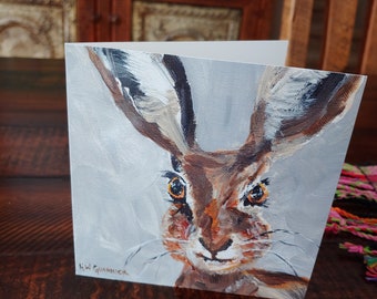 Original Art Painting Card of an adorable Rabbit, Hare, Bunny, Wildlife Nature Art