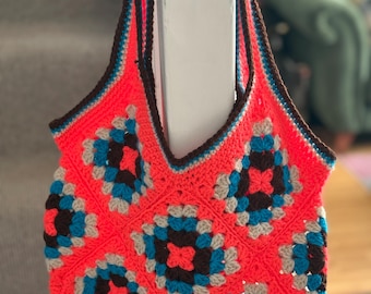 Granny Square retro crochet Tote Bag