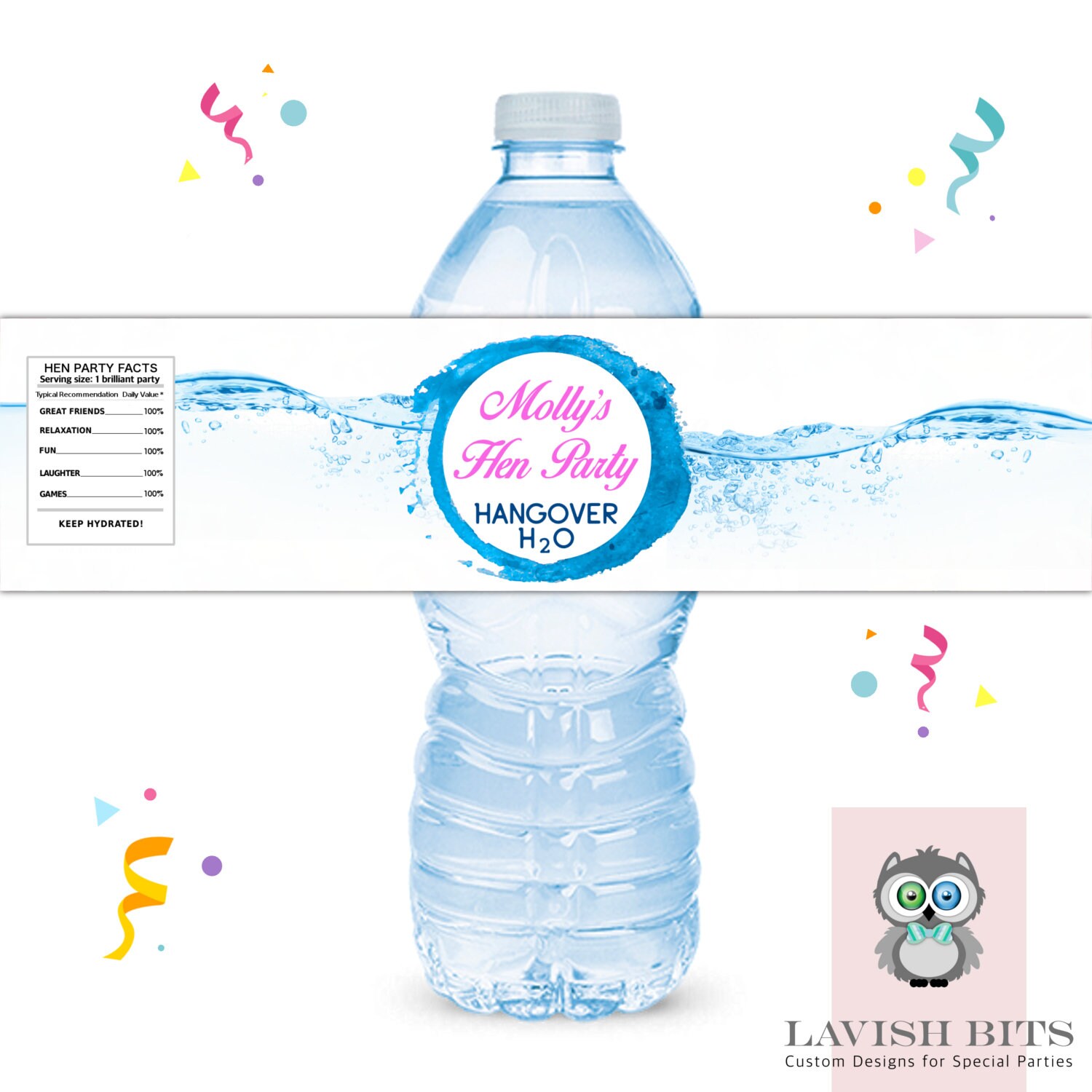 Printable Personalised Water Bottle Labels Wrapper Stickers Etsy