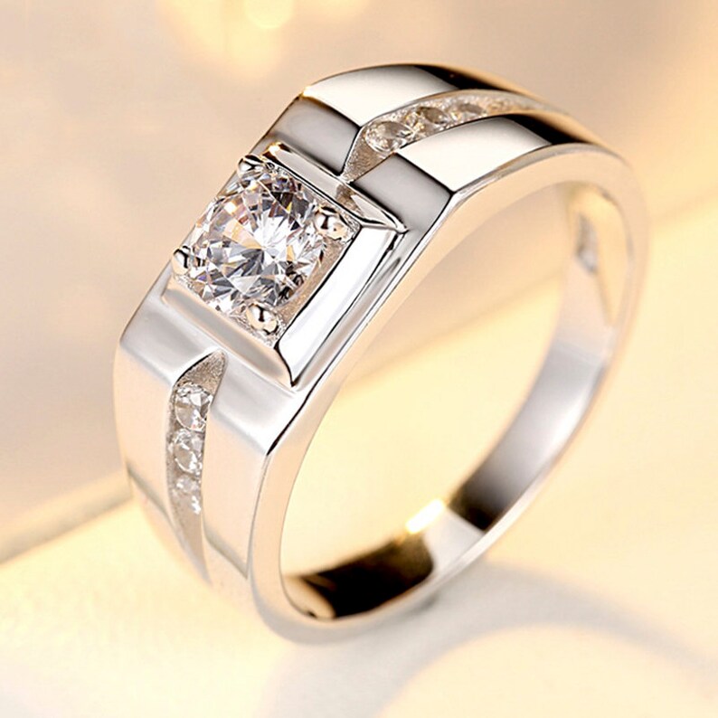 Gifts for Husband Hand Engraved Ring Men's Band Moissanite Etsy