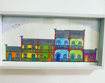 Tiny Terraces Watercolour Painting - Brights
