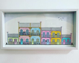Tiny Terraces Watercolour Painting - pastels