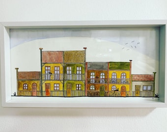 Tiny Terraces Watercolour Painting - Neutrals
