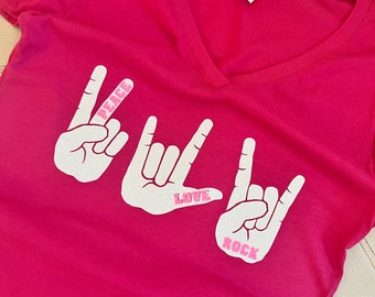 Peace, Love, Rock T-Shirt, Rock n' Roll T-Shirt, 70s Classic Rock Shirt, 70s Music Shirt
