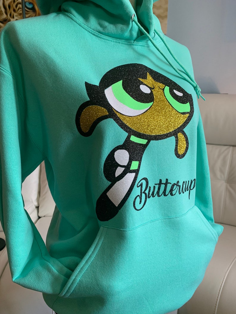 Buttercup Hoodie Powerpuff Girl Hoodie Glitter Powerpuff Etsy