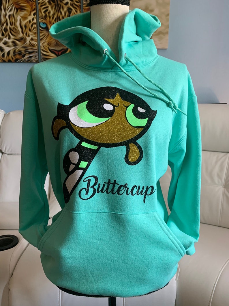Buttercup Hoodie Powerpuff Girl Hoodie Glitter Powerpuff Etsy
