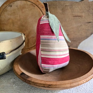 Handmade Primitive Pear from 1920s French Ticking Fabric, Cottage Farmhouse Decor