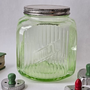 Hoosier Cookie Jar, Uranium Glass, Depression Era
