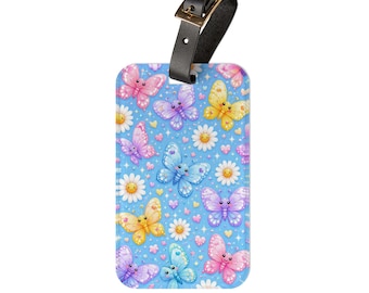 Butterfly Luggage Tag, Cute Daisy Travel Bag Tag, Pastel Suitcase Tag, Kawaii Vacation Travel Gift