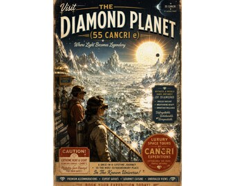55 Cancri e Poster | Diamond Planet Wall Art | Retro Space Travel Print | Sci Fi Astronomy Decor | Exoplanet Gift