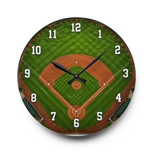 Baseball Field Acrylic Wall Clock | Diamond Home Decor, Sports Room Clock
