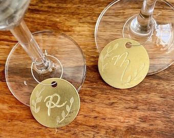 Custom ENGRAVED WINE CHARM Gold -Gifts for Her Gifts for Him - Anniversary Wedding -Bridesmaid Gift Bridesmaid Proposal - Wine Charms