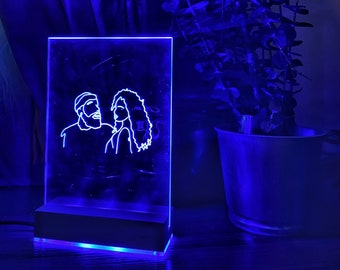 Custom LED Light Portrait (MULTI COLOR)Acrylic Line Art Engraved - Personalized Gifts For Him Gifts for Her Anniversary Mother's Day