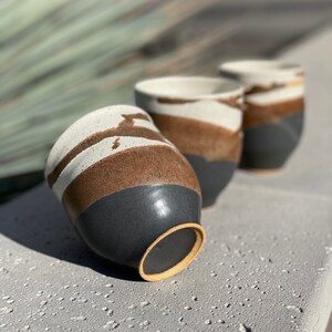 Handmade Ceramic Coffee Cup: Wheel Thrown, White and Brown, 14 oz
