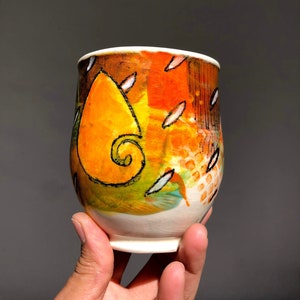 Colorful Wheel thrown Porcelain mug2. Hand painted Ceramic mug.Wheel Thrown ceramic mug.Coffee mug.late mug.Eco-friendly mug.Coffee cup. image 1