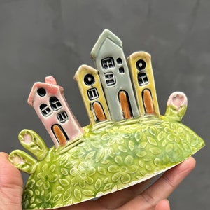 Charming ceramic Island Town Original handmade ceramic houses.. Family gift ,modern design house warming.#6