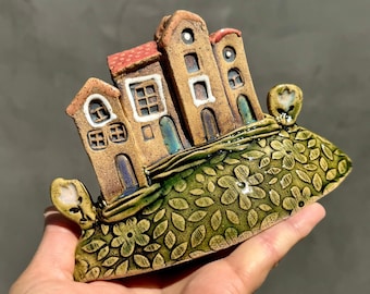 Charming ceramic Island Town Original handmade ceramic houses.. Family gift ,modern design house warming.