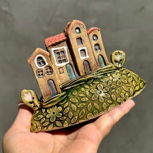 Charming ceramic Island Town Original handmade ceramic houses.. Family gift ,modern design house warming.