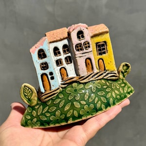 Charming ceramic Island Town Original handmade ceramic houses.. Family gift ,modern design house warming.