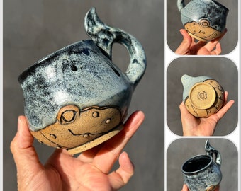 Handmade Whale coffee mug .Whale mug, Handmade mug .Pottery Mug. Wheel Thrown,Unique Mug.Eco-Friendly ceramic mug.# 6