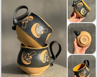 Handmade Mushroom coffee mug .Mushroom mug, Handmade mug .Pottery Mug. Wheel Thrown,Unique Mug.Eco-Friendly ceramic mug.