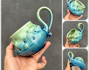 Blue and Green Handmade coffee mug . Handmade mug .Pottery Mug. Wheel Thrown,Unique Mug.Eco-Friendly ceramic mug.