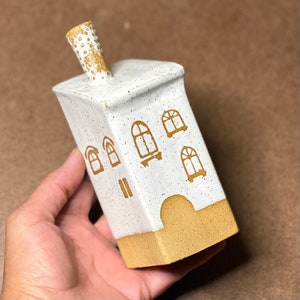 Handmade Ceramic House Incense Burner: Glazed Clay Decor